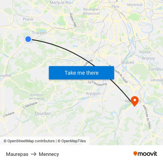 Maurepas to Mennecy map