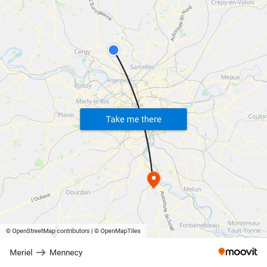 Meriel to Mennecy map