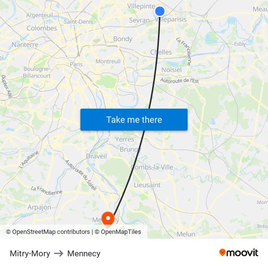 Mitry-Mory to Mennecy map