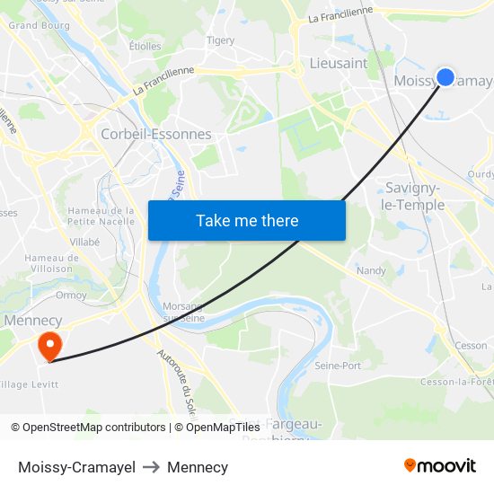 Moissy-Cramayel to Mennecy map