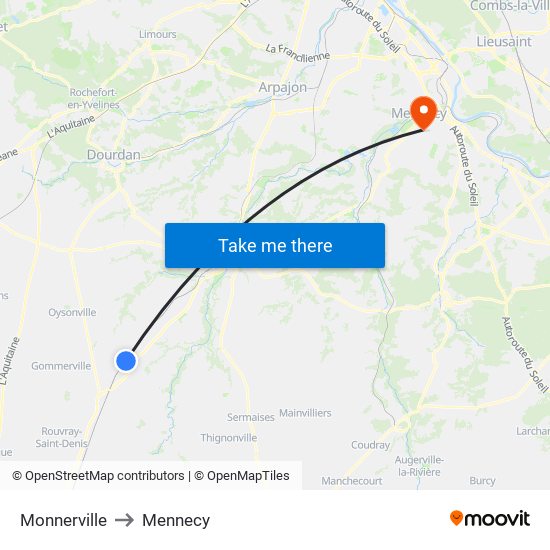 Monnerville to Mennecy map