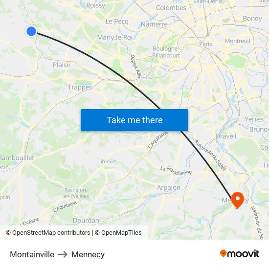Montainville to Mennecy map