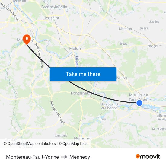 Montereau-Fault-Yonne to Mennecy map