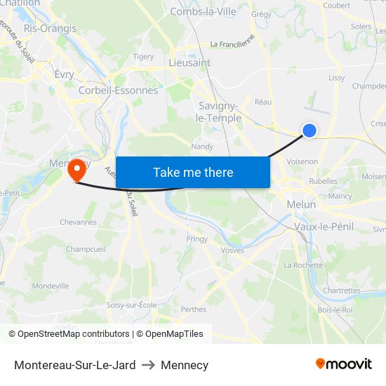 Montereau-Sur-Le-Jard to Mennecy map