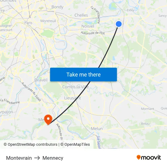 Montevrain to Mennecy map