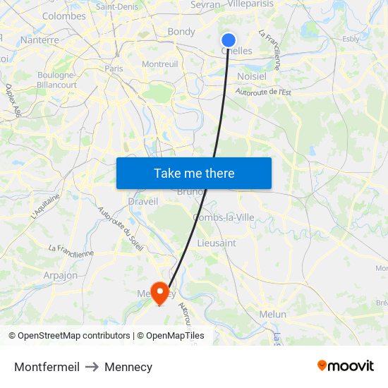 Montfermeil to Mennecy map
