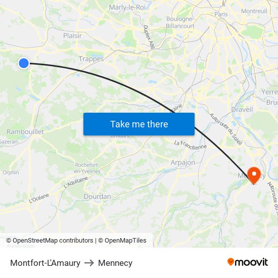 Montfort-L'Amaury to Mennecy map