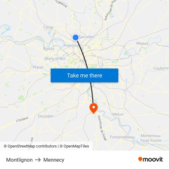 Montlignon to Mennecy map