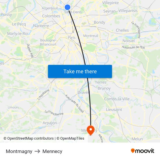 Montmagny to Mennecy map