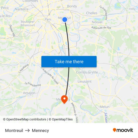 Montreuil to Mennecy map