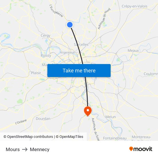 Mours to Mennecy map