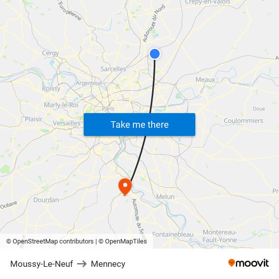 Moussy-Le-Neuf to Mennecy map