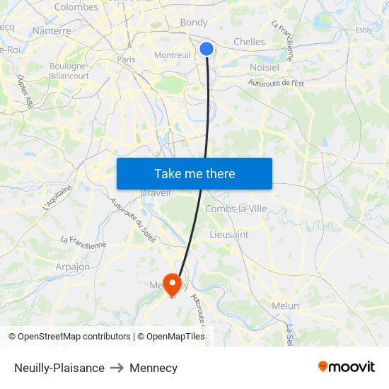 Neuilly-Plaisance to Mennecy map