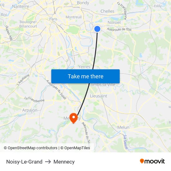 Noisy-Le-Grand to Mennecy map