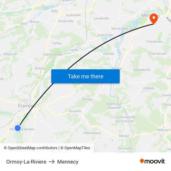Ormoy-La-Riviere to Mennecy map