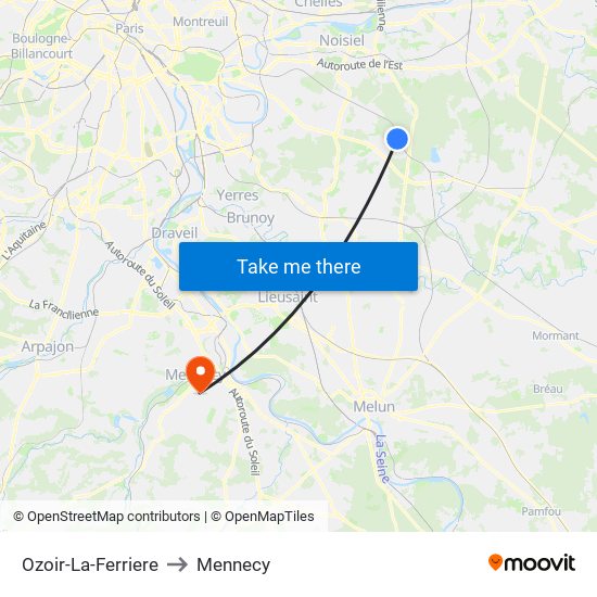 Ozoir-La-Ferriere to Mennecy map