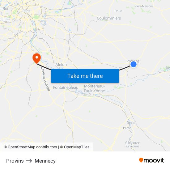 Provins to Mennecy map