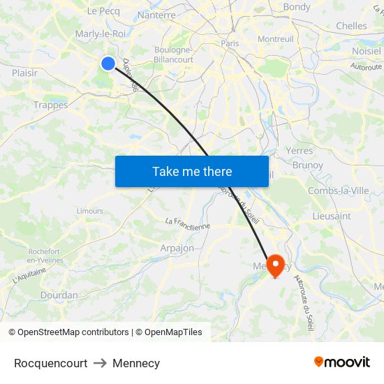 Rocquencourt to Mennecy map
