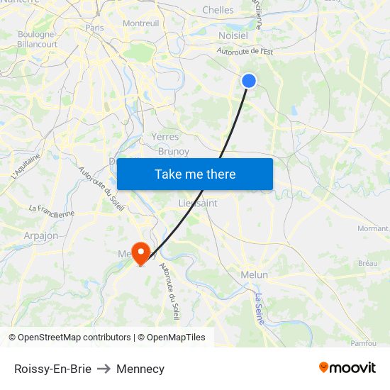 Roissy-En-Brie to Mennecy map