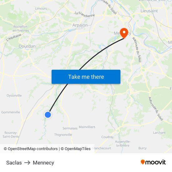 Saclas to Mennecy map