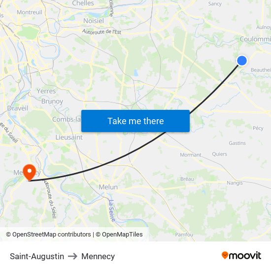 Saint-Augustin to Mennecy map