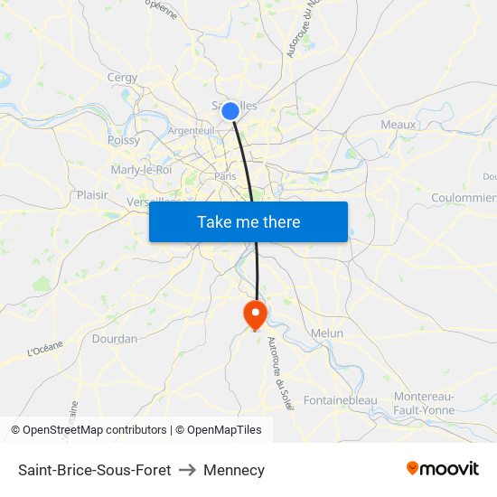 Saint-Brice-Sous-Foret to Mennecy map