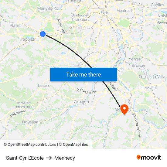 Saint-Cyr-L'Ecole to Mennecy map