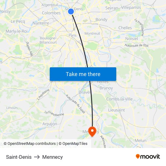 Saint-Denis to Mennecy map