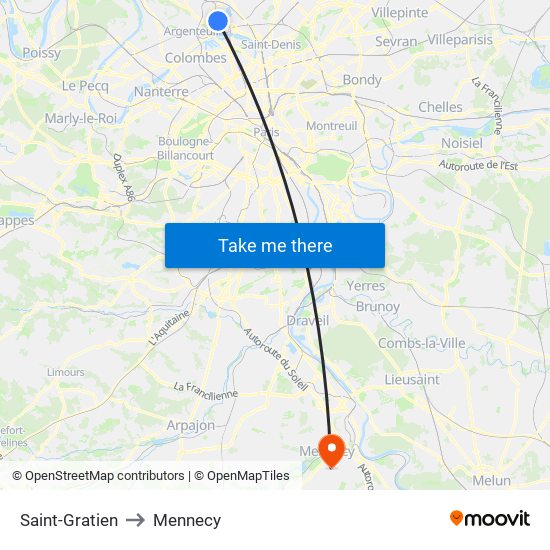 Saint-Gratien to Mennecy map