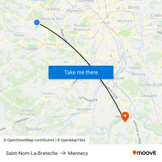 Saint-Nom-La-Breteche to Mennecy map