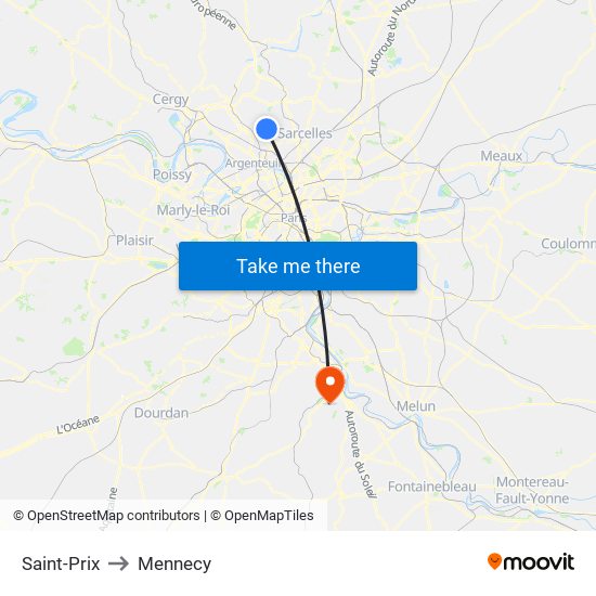Saint-Prix to Mennecy map