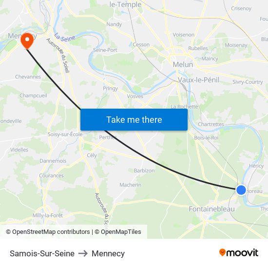 Samois-Sur-Seine to Mennecy map