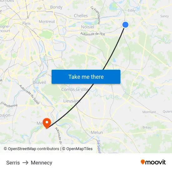 Serris to Mennecy map