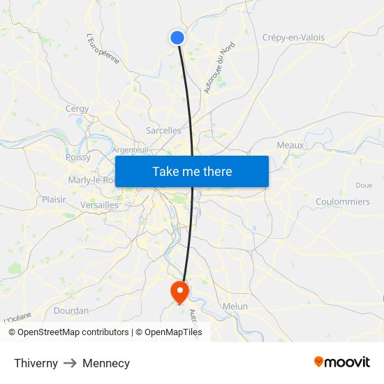 Thiverny to Mennecy map