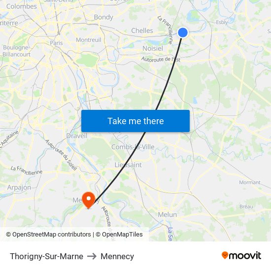 Thorigny-Sur-Marne to Mennecy map