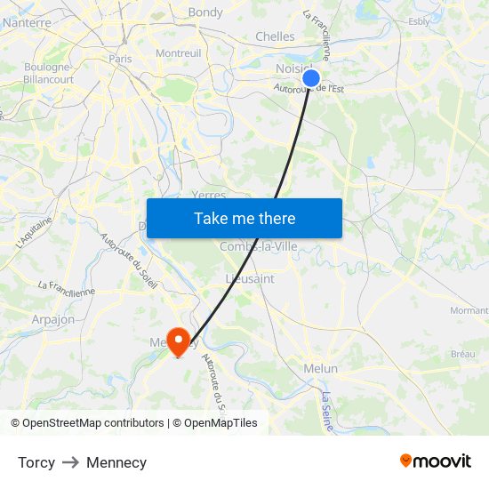 Torcy to Mennecy map