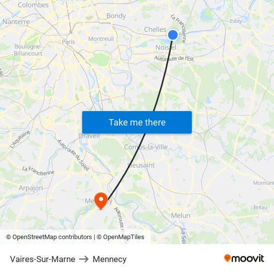 Vaires-Sur-Marne to Mennecy map