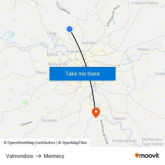 Valmondois to Mennecy map