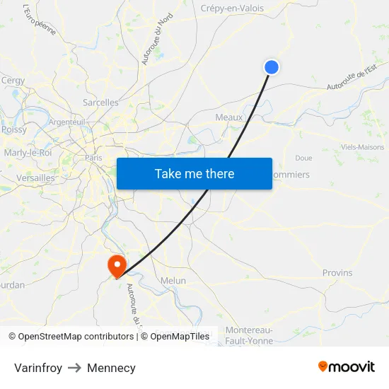 Varinfroy to Mennecy map