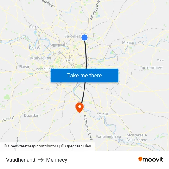 Vaudherland to Mennecy map