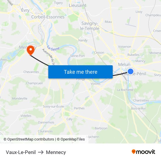 Vaux-Le-Penil to Mennecy map
