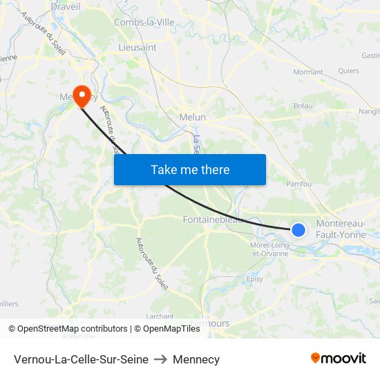 Vernou-La-Celle-Sur-Seine to Mennecy map