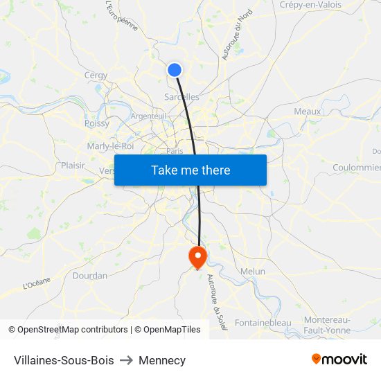 Villaines-Sous-Bois to Mennecy map