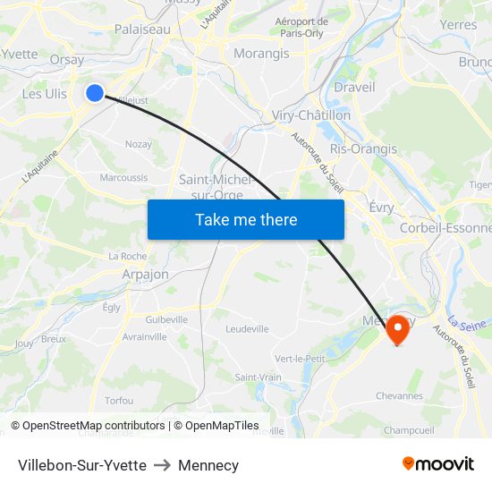 Villebon-Sur-Yvette to Mennecy map