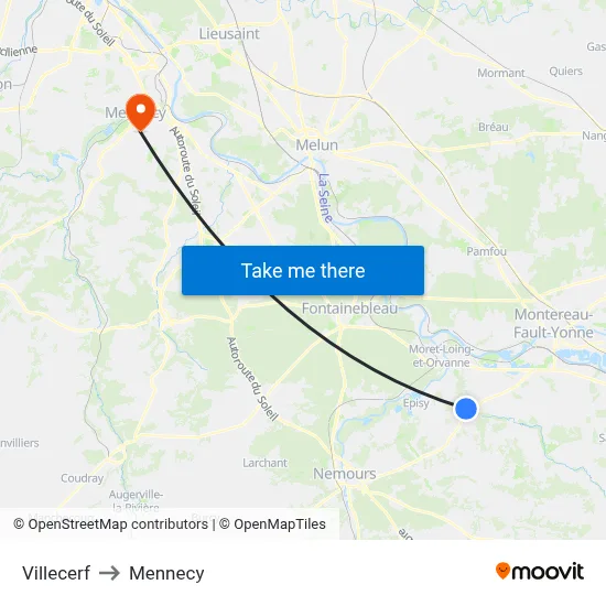 Villecerf to Mennecy map