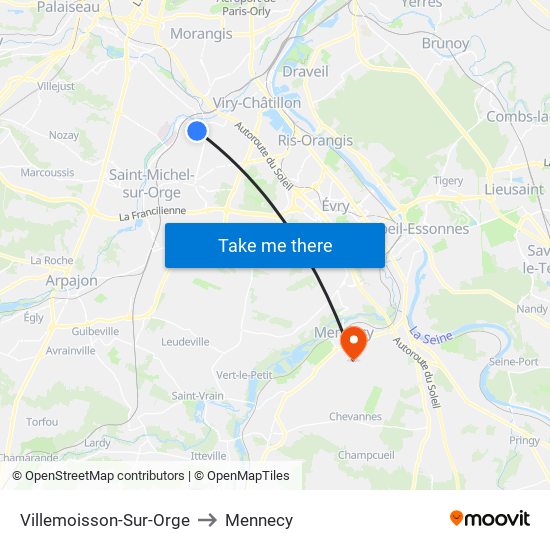 Villemoisson-Sur-Orge to Mennecy map