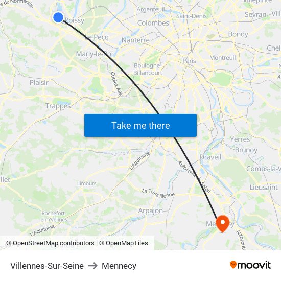 Villennes-Sur-Seine to Mennecy map