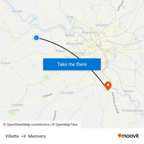 Villette to Mennecy map