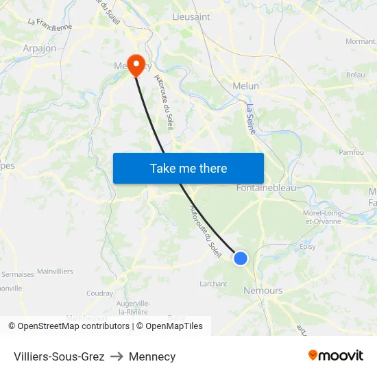 Villiers-Sous-Grez to Mennecy map