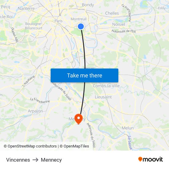 Vincennes to Mennecy map